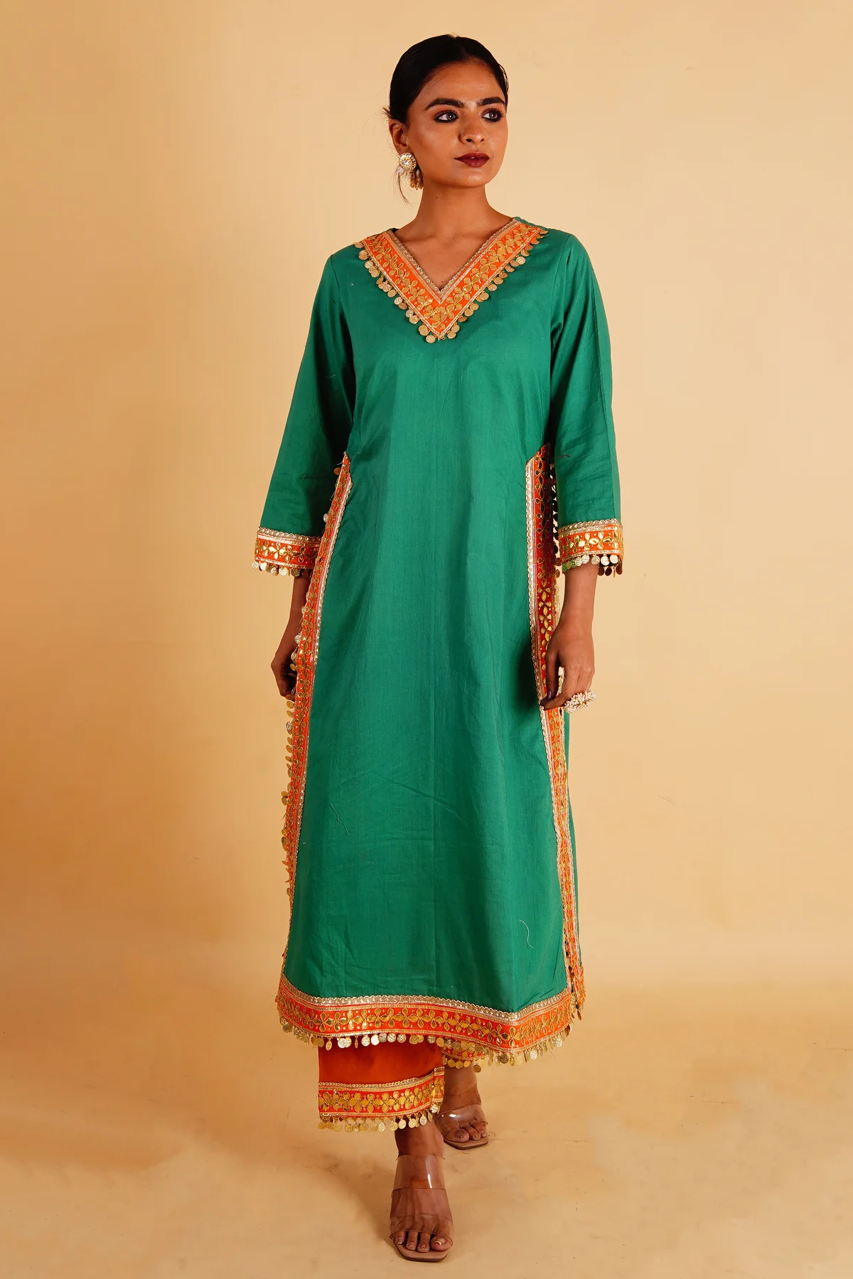 RANGOLI STRAIGHT KURTI SET - GREEN