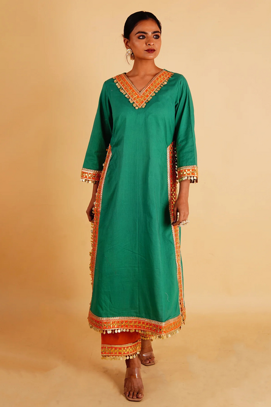 RANGOLI STRAIGHT KURTI SET - GREEN