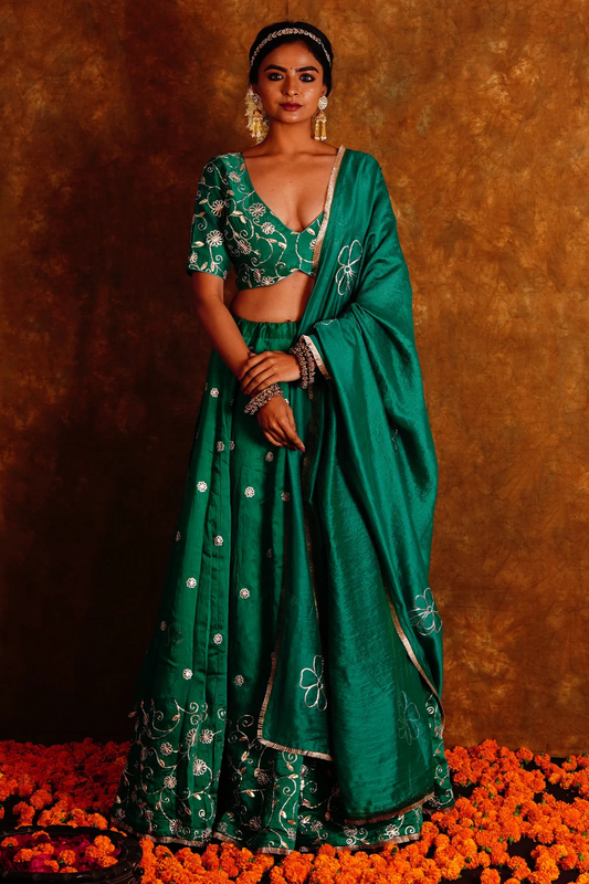 BAHAR LEHENGA SET - GREEN