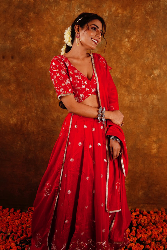 BAHAR LEHENGA SET - RED