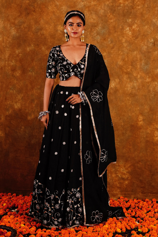 BAHAR LEHENGA SET - BLACK