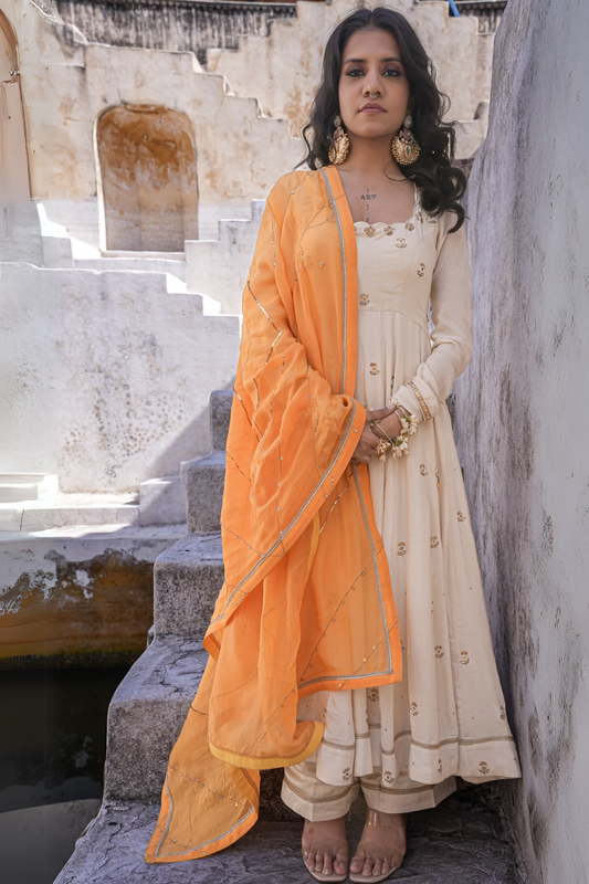 Radha Anarkali Set - Off White