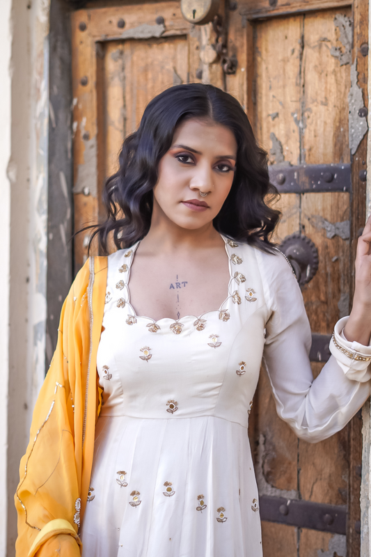 Radha Anarkali Set - Off White