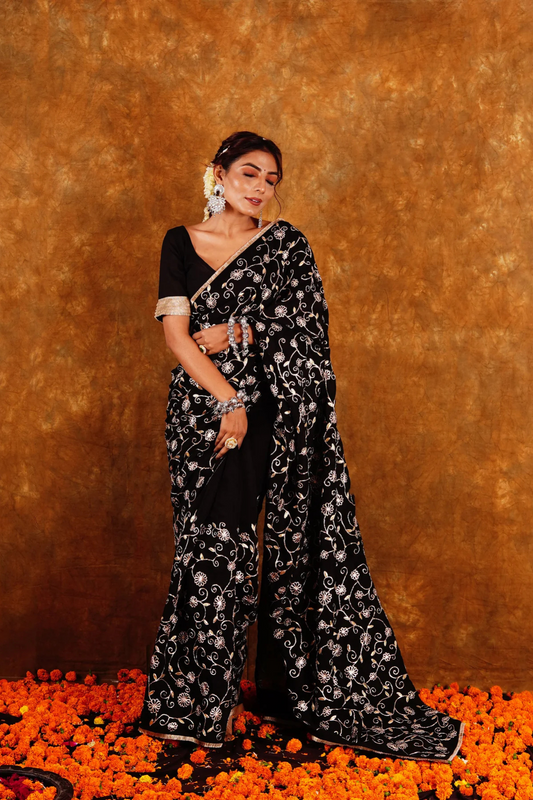 BAHAR JAAL SAREE - BLACK