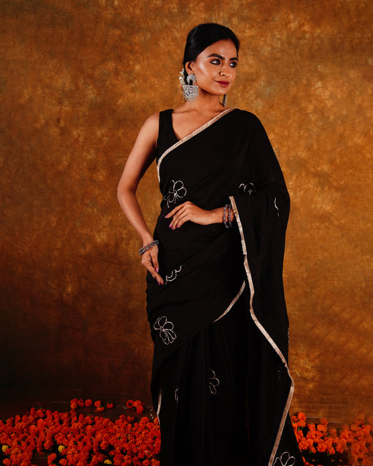 BAHAR BOOTI SAREE - BLACK