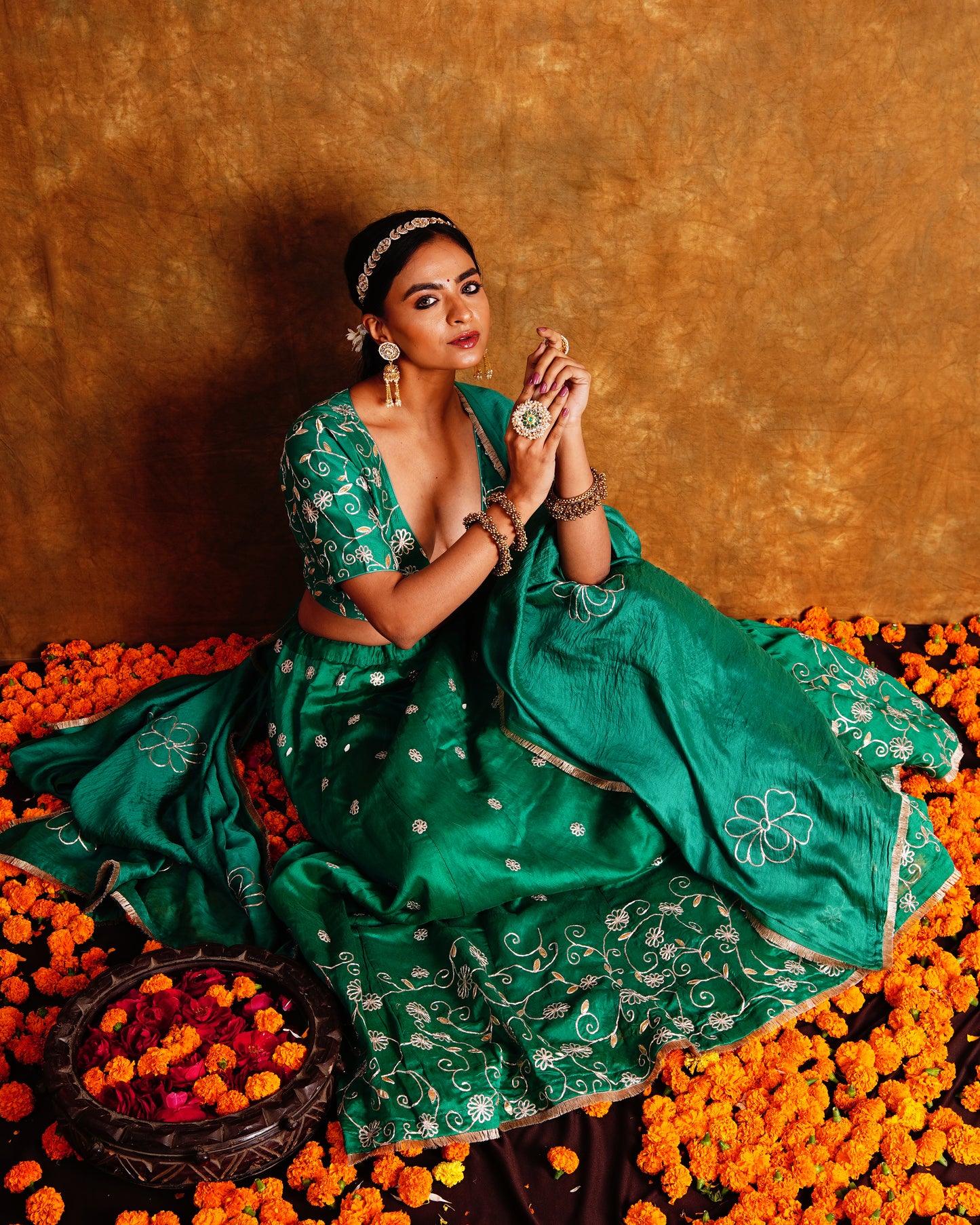 BAHAR LEHENGA SET - GREEN