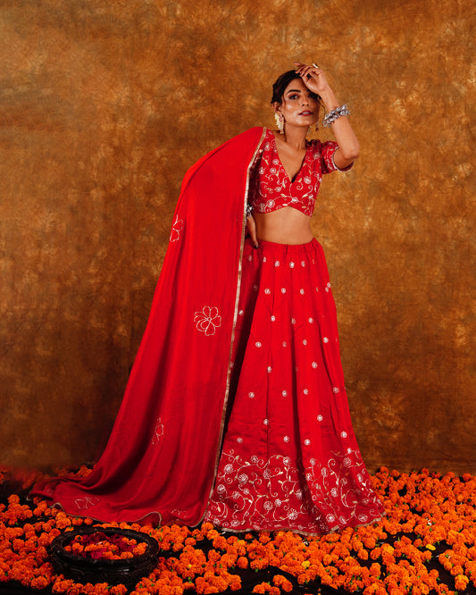 BAHAR LEHENGA SET - RED