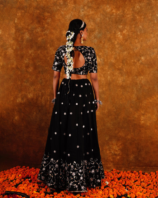 BAHAR LEHENGA SET - BLACK