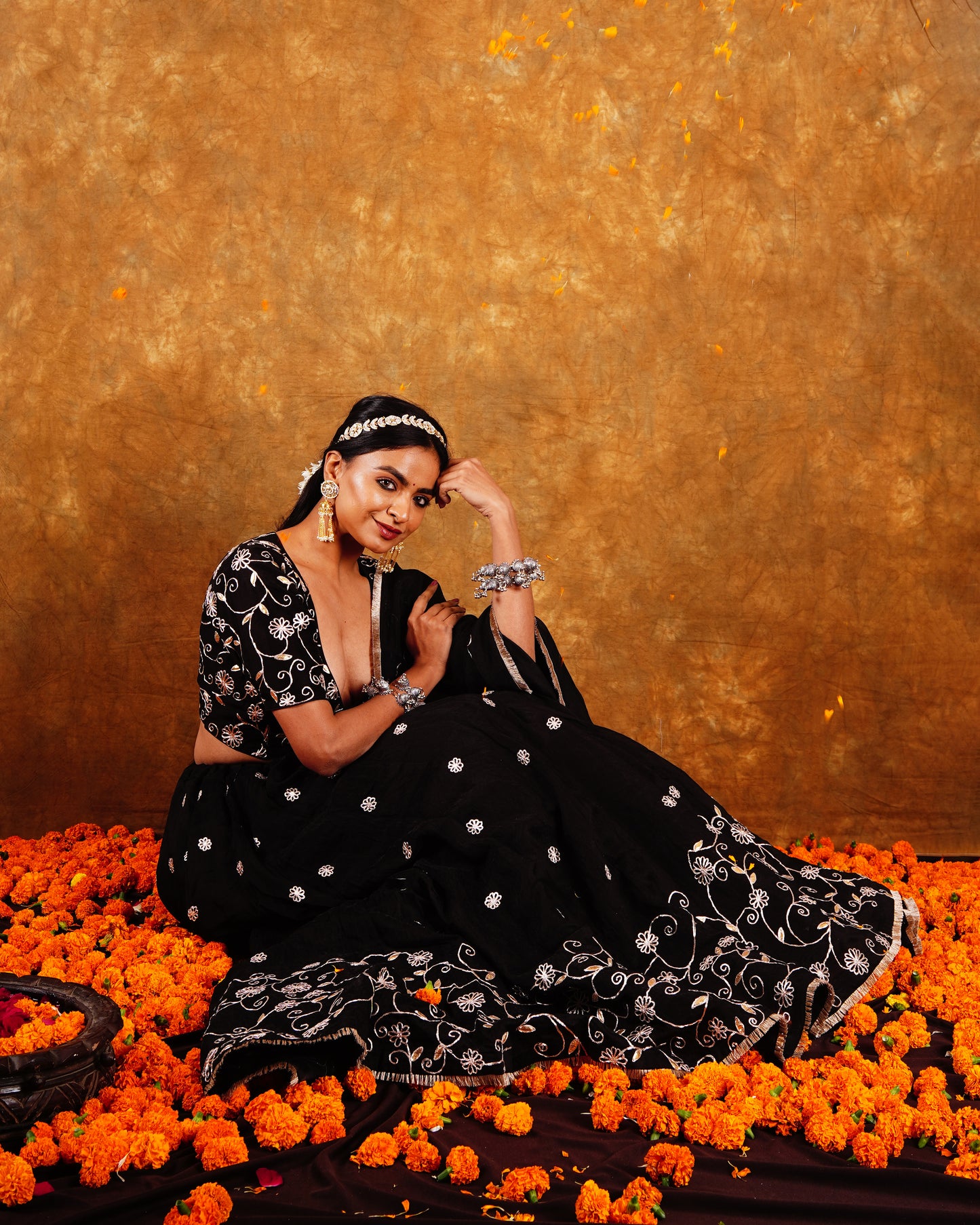 BAHAR LEHENGA SET - BLACK