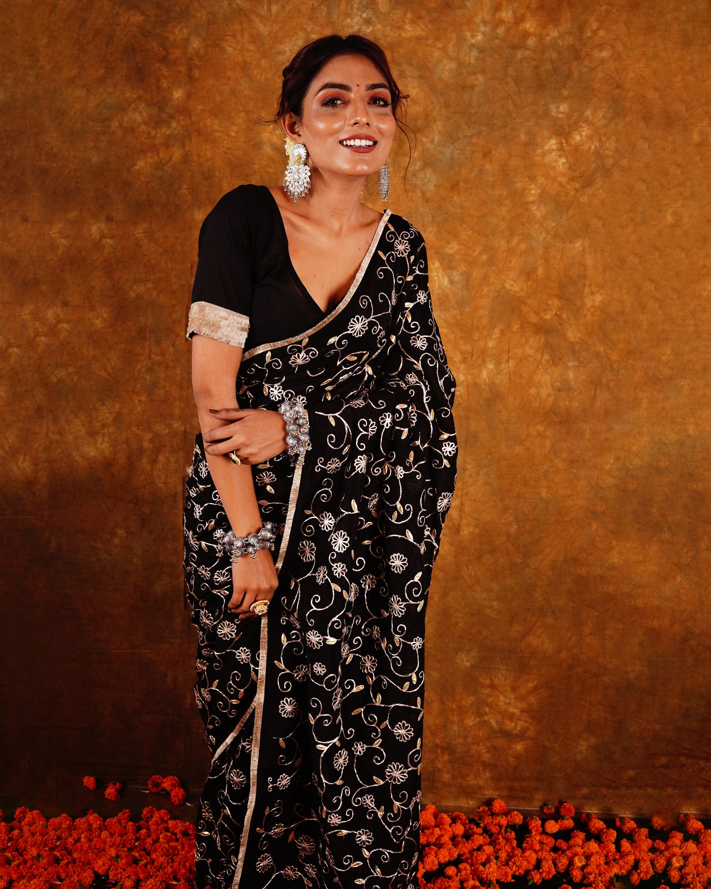BAHAR JAAL SAREE - BLACK