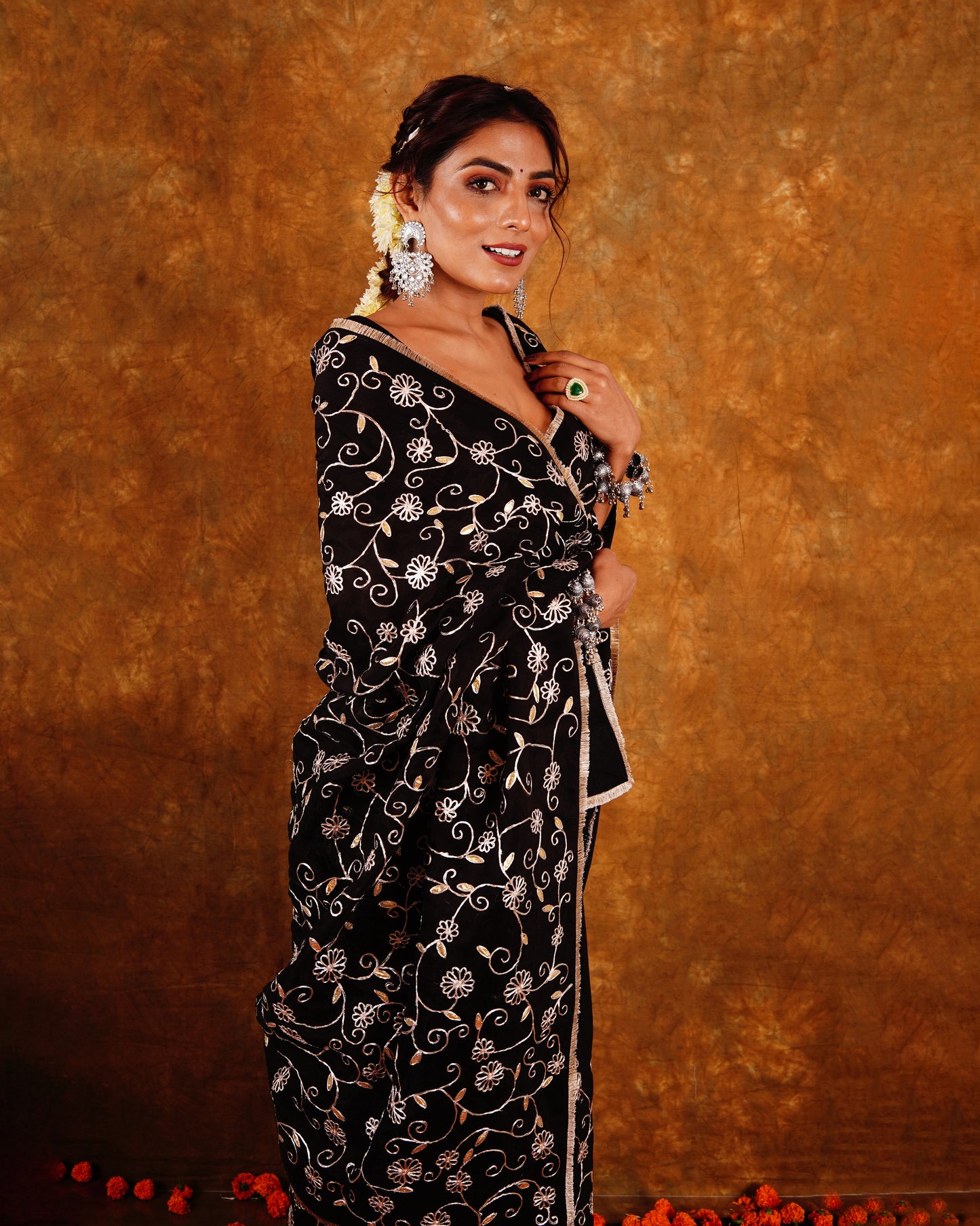 BAHAR JAAL SAREE - BLACK
