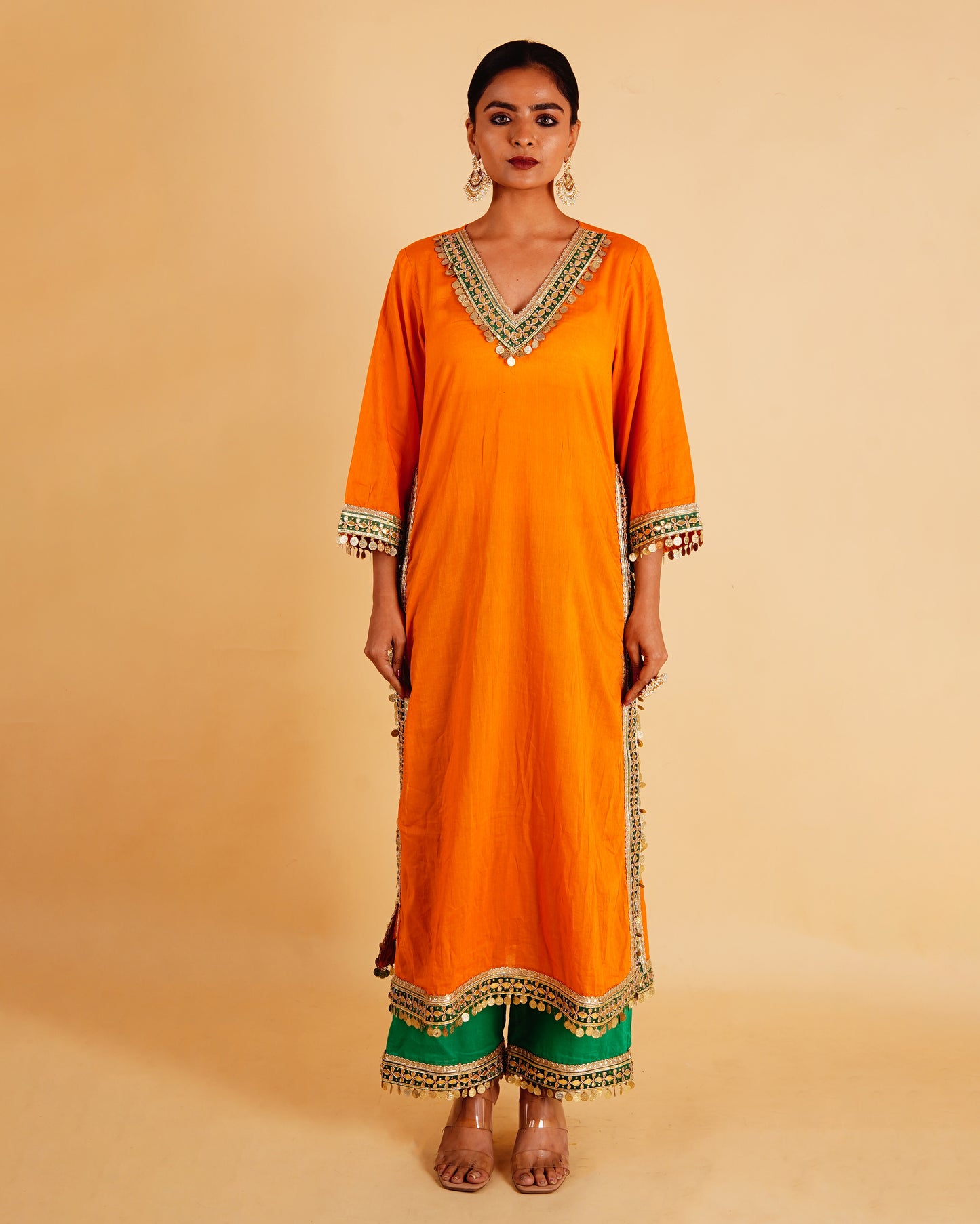 RANGOLI STRAIGHT KURTI SET - ORANGE