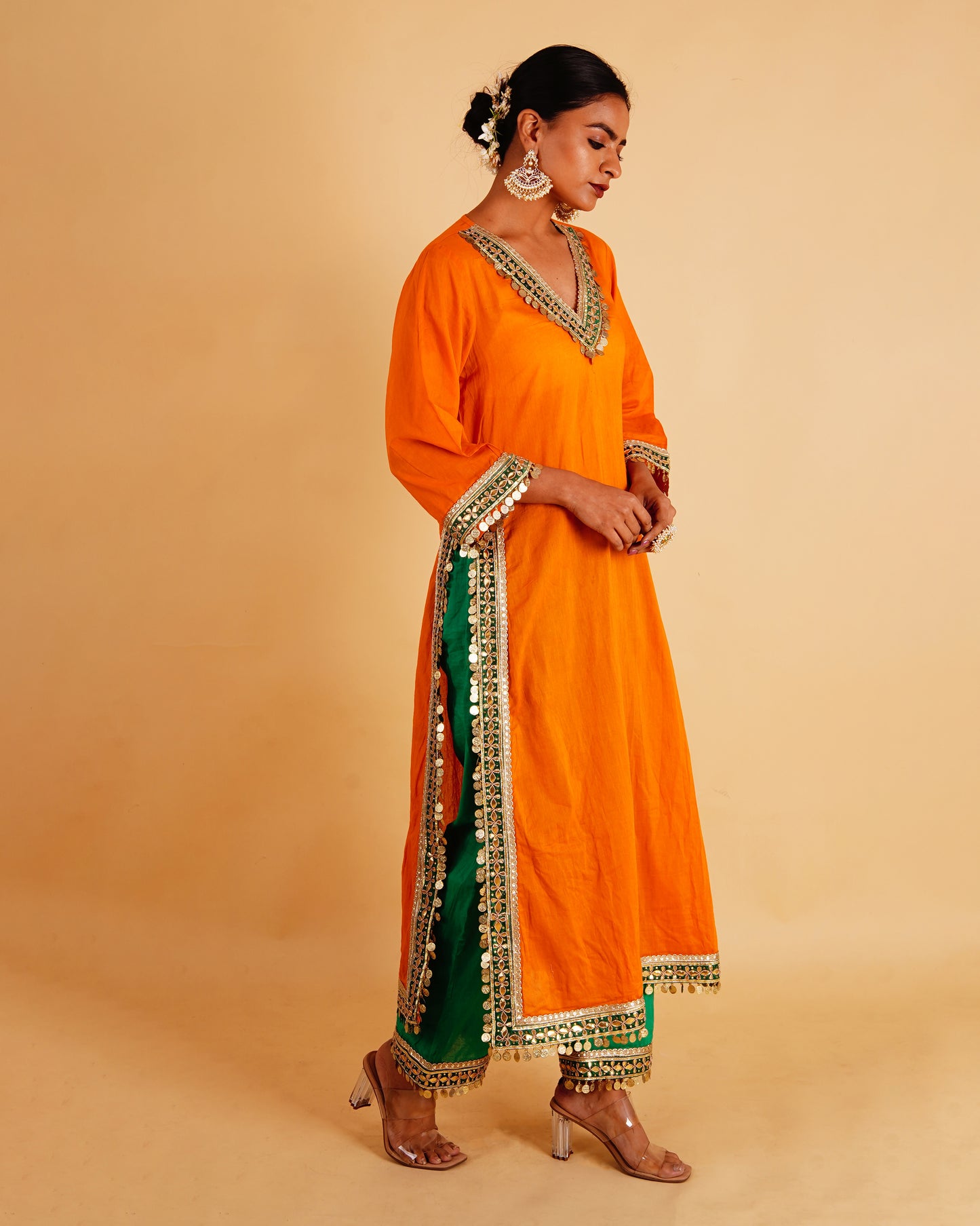 RANGOLI STRAIGHT KURTI SET - ORANGE