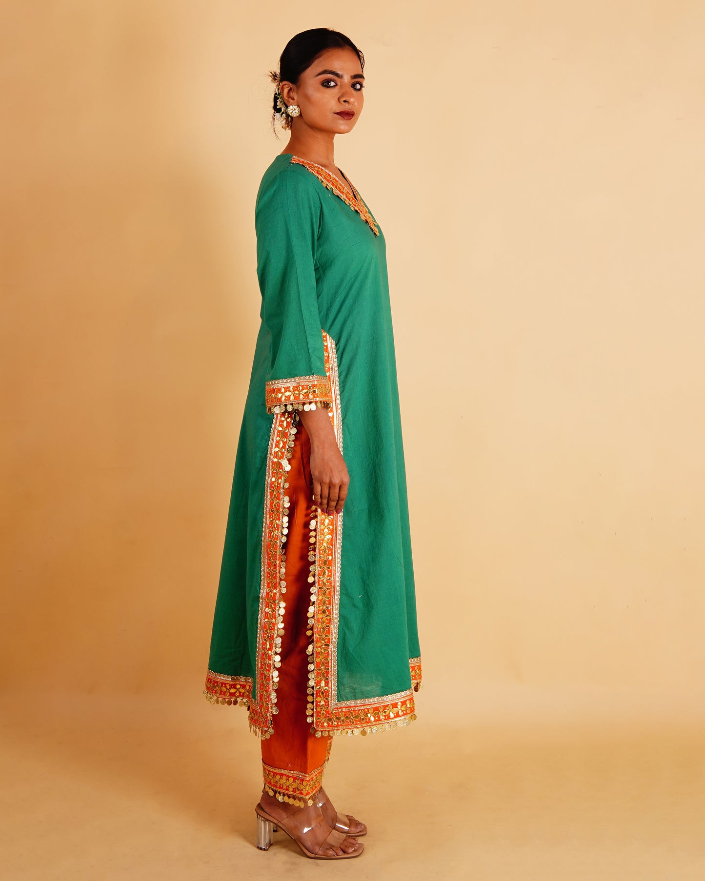RANGOLI STRAIGHT KURTI SET - GREEN