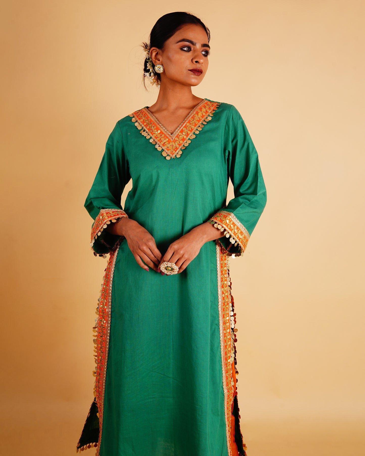 RANGOLI STRAIGHT KURTI SET - GREEN