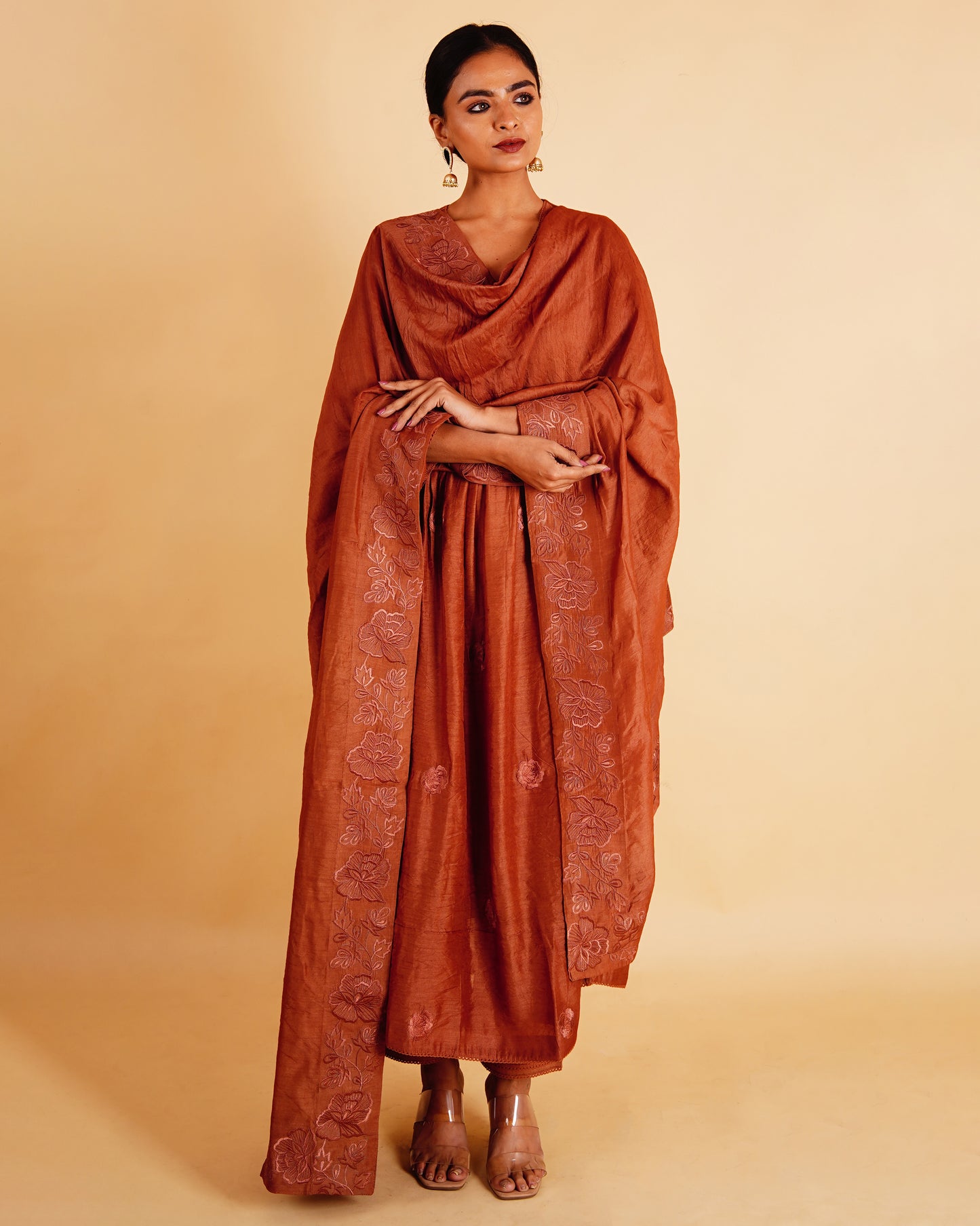 PHOOL KURTA SET - BROWN