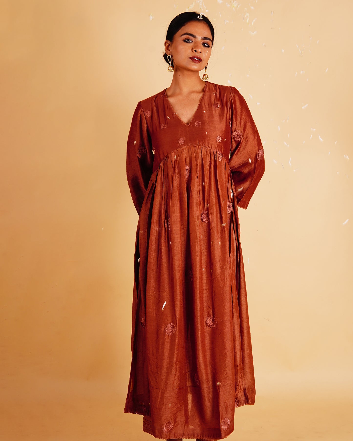 PHOOL KURTA SET - BROWN