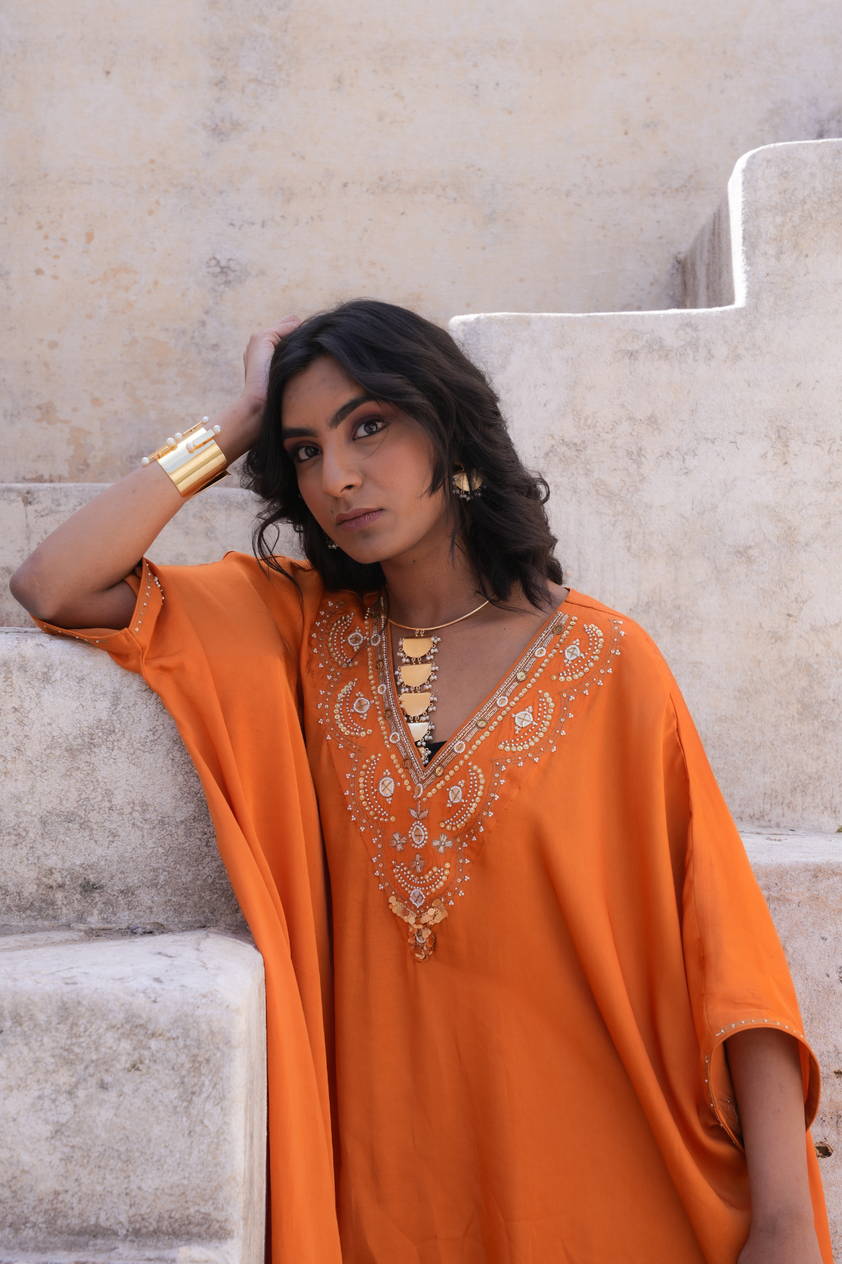 Sakhi Kaftan Set - Rust Orange