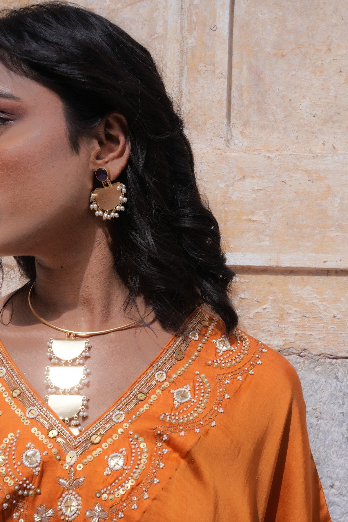 Sakhi Kaftan Set - Rust Orange