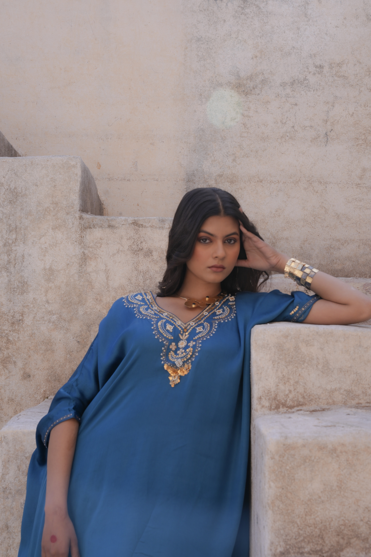 Sakhi Kaftan Set - Blue