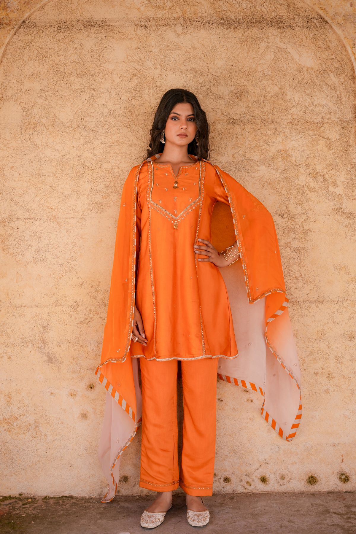 Sakhi Kali Kurta Set - Rust Orange