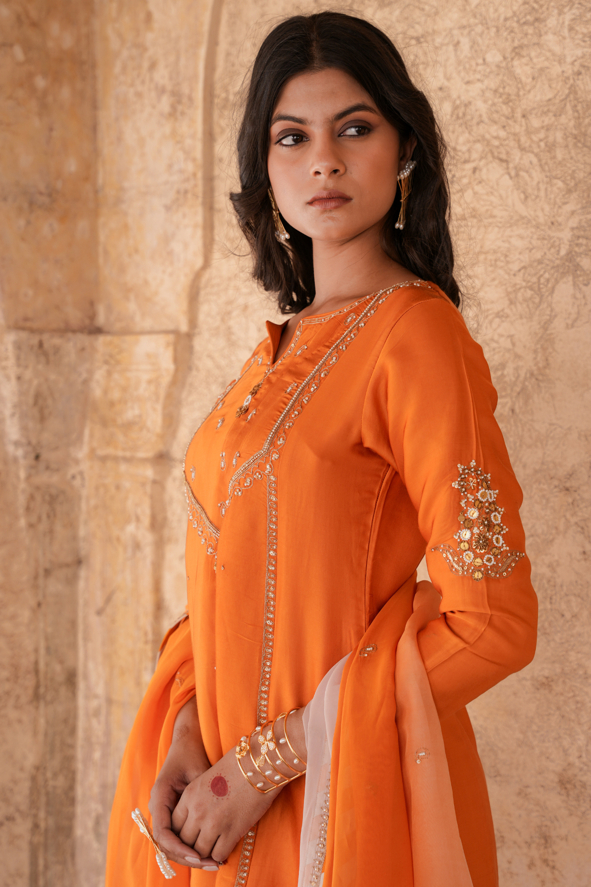 Sakhi Kali Kurta Set - Rust Orange