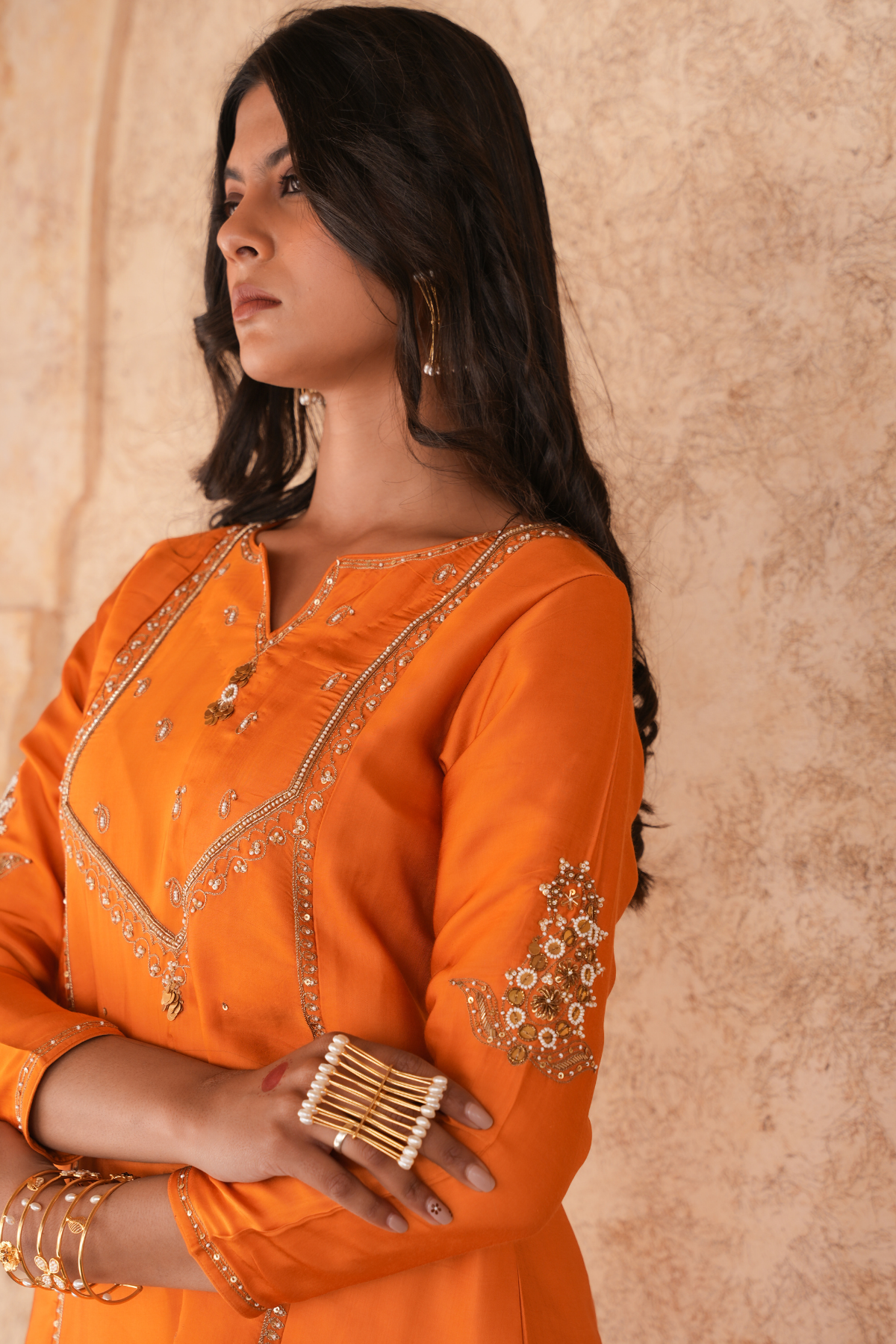 Sakhi Kali Kurta Set - Rust Orange