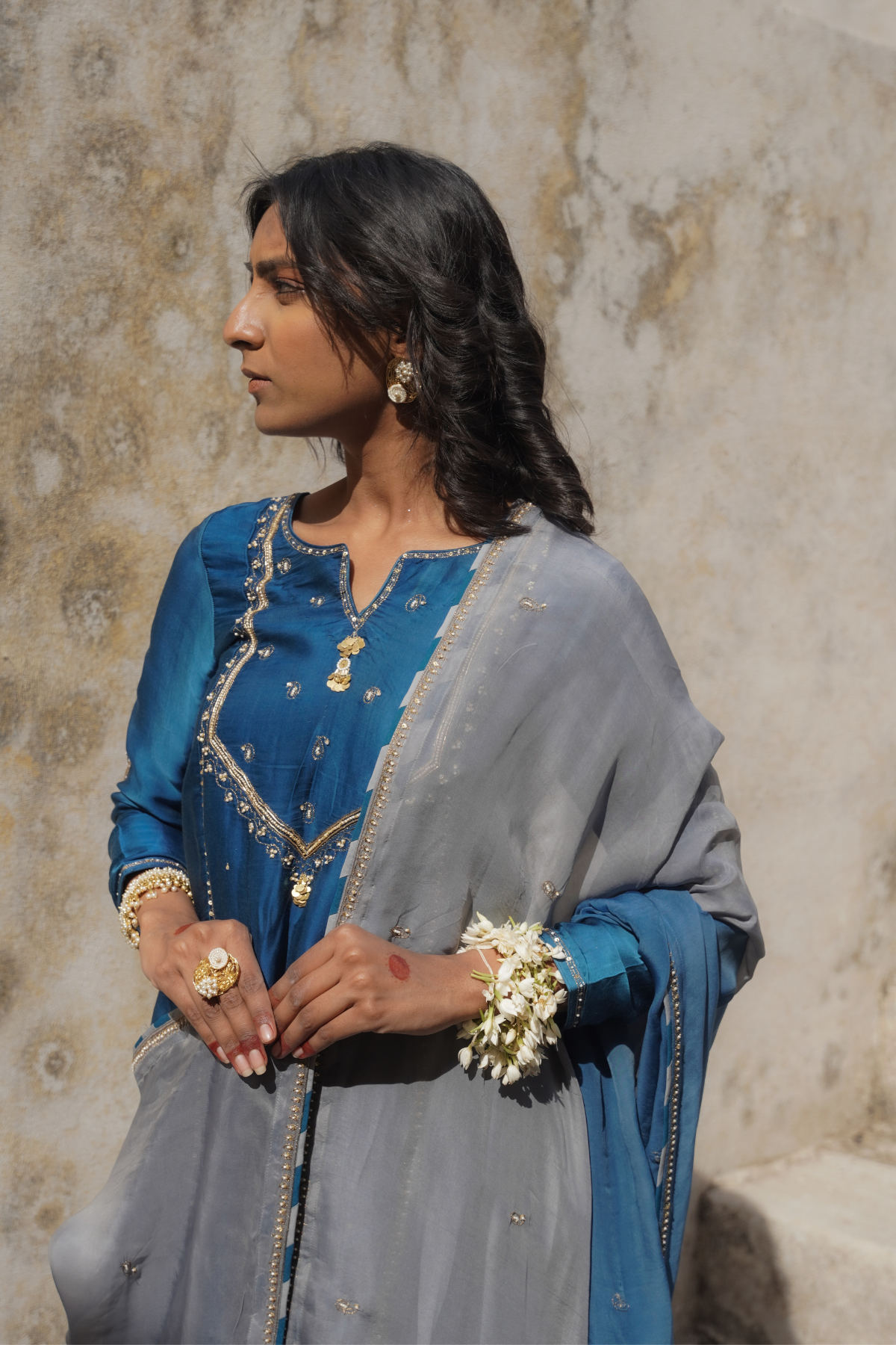 Sakhi Kali Kurta Set - Blue