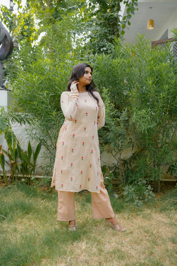 ROSE STRAIGHT KURTI SET - PINK