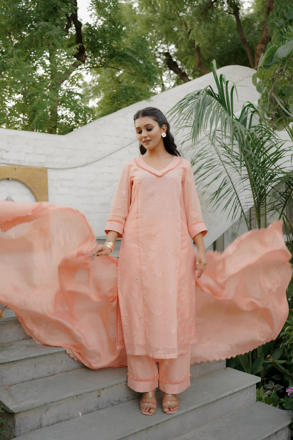 DAHLIA STRAIGHT KURTI SET - PEACH