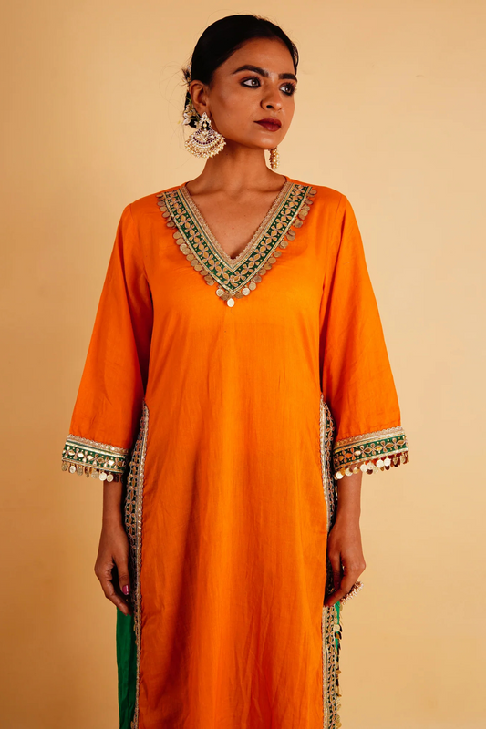 RANGOLI STRAIGHT KURTI SET - ORANGE
