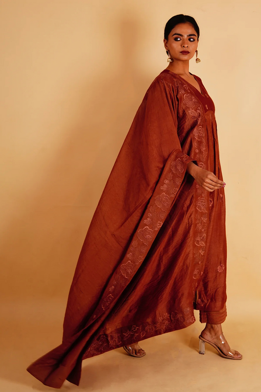 PHOOL KURTA SET - BROWN