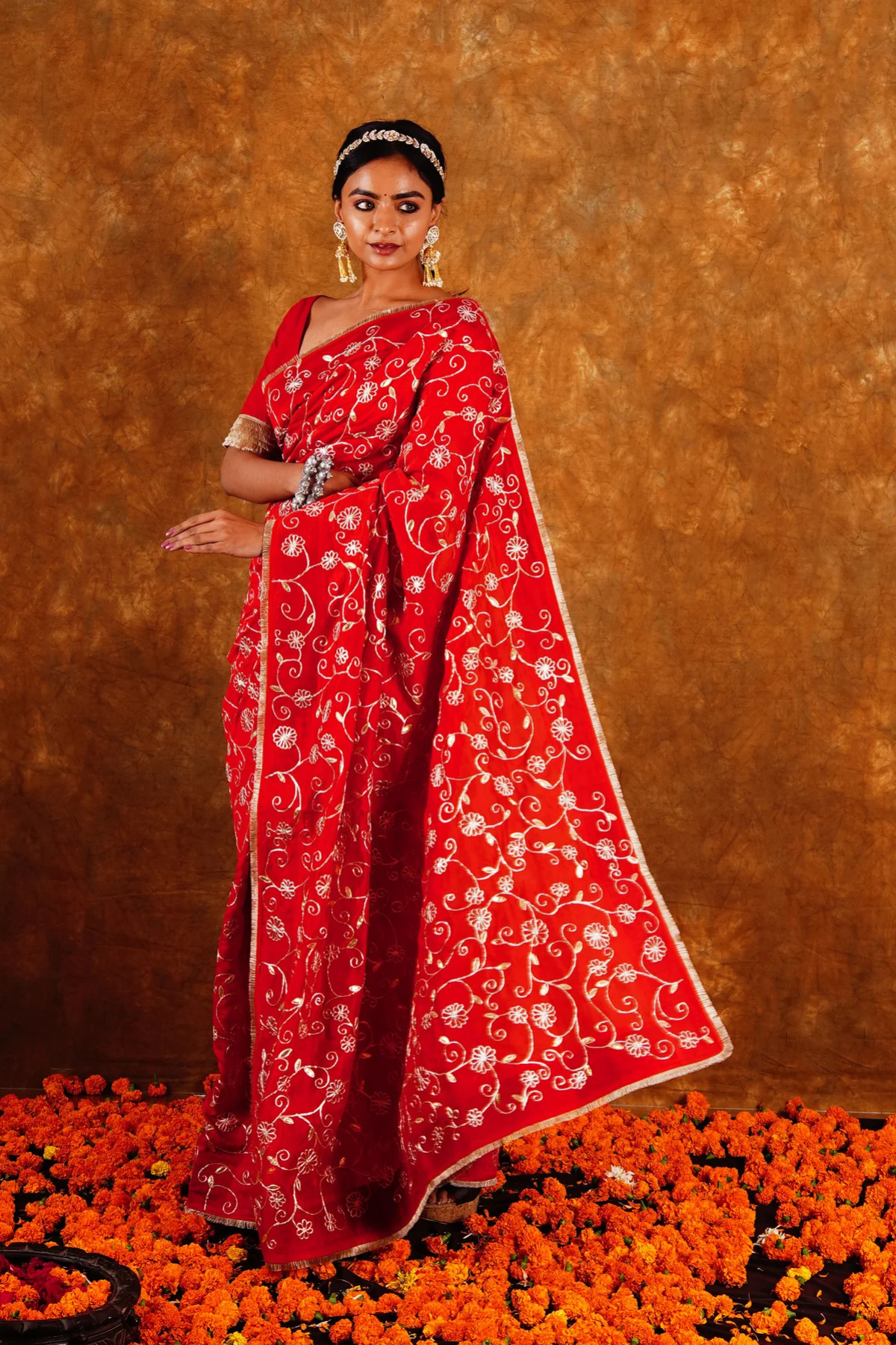 BAHAR JAAL SAREE - RED