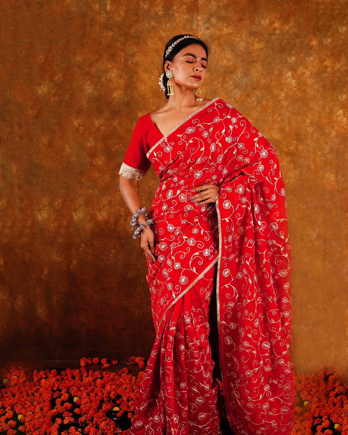 BAHAR JAAL SAREE - RED
