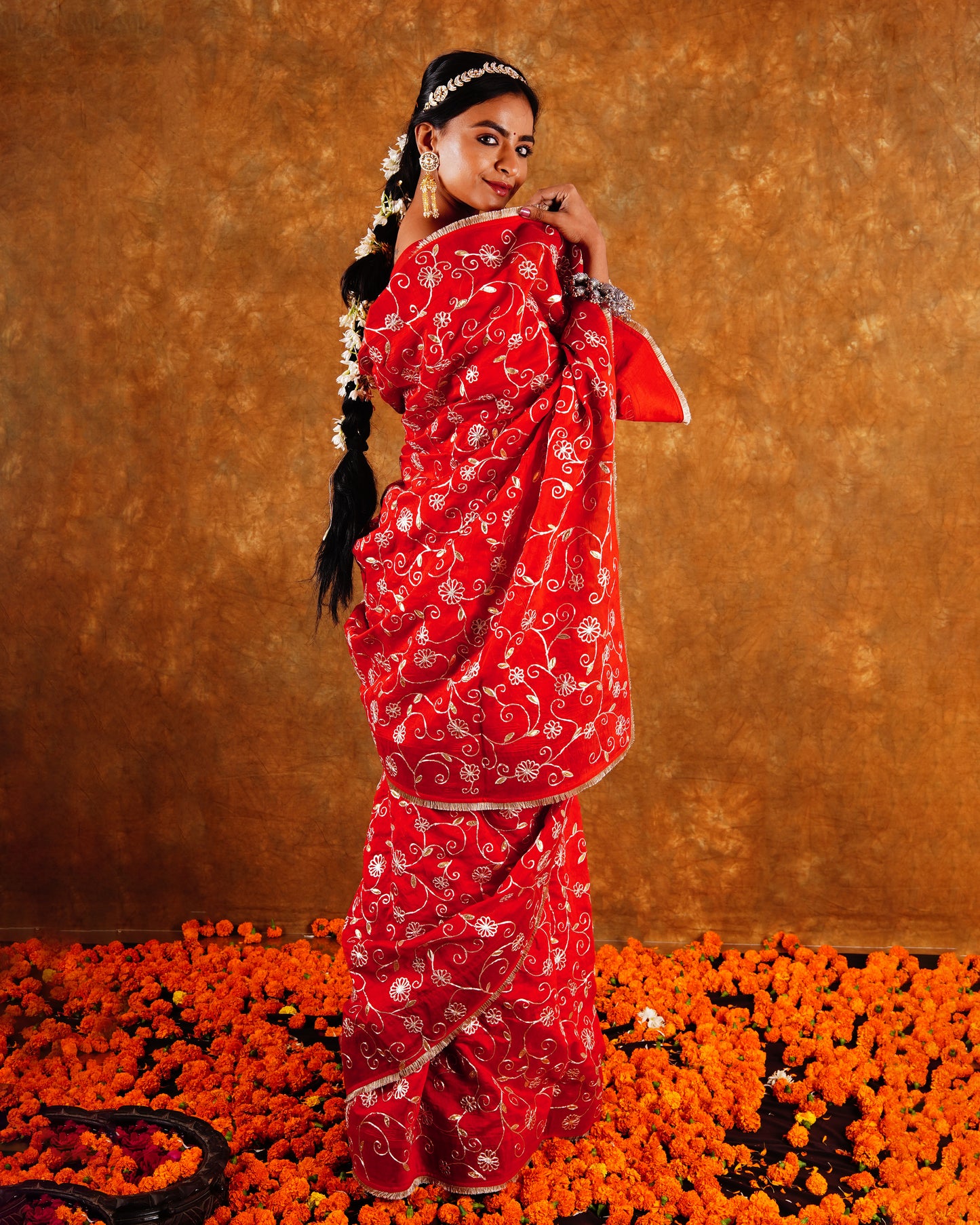 BAHAR JAAL SAREE - RED
