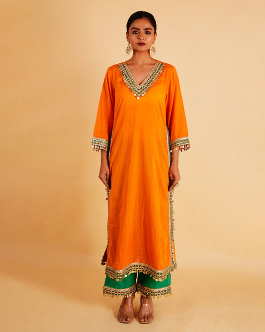 RANGOLI STRAIGHT KURTI SET - ORANGE