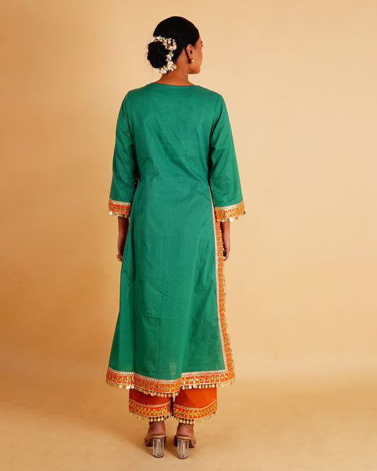 RANGOLI STRAIGHT KURTI SET - GREEN