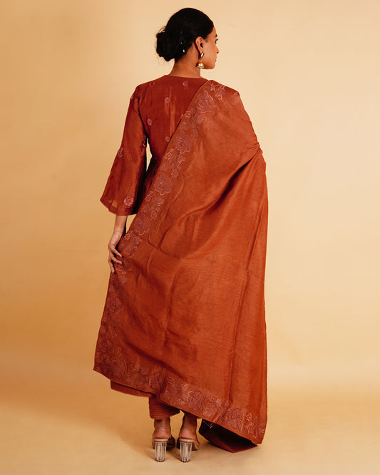 PHOOL KURTA SET - BROWN
