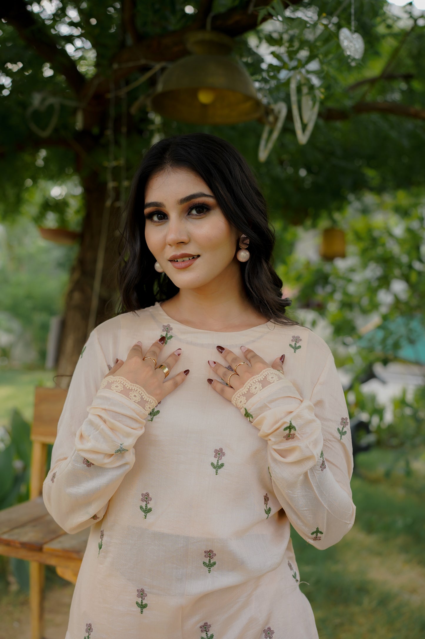 ROSE STRAIGHT KURTI SET - PEACH
