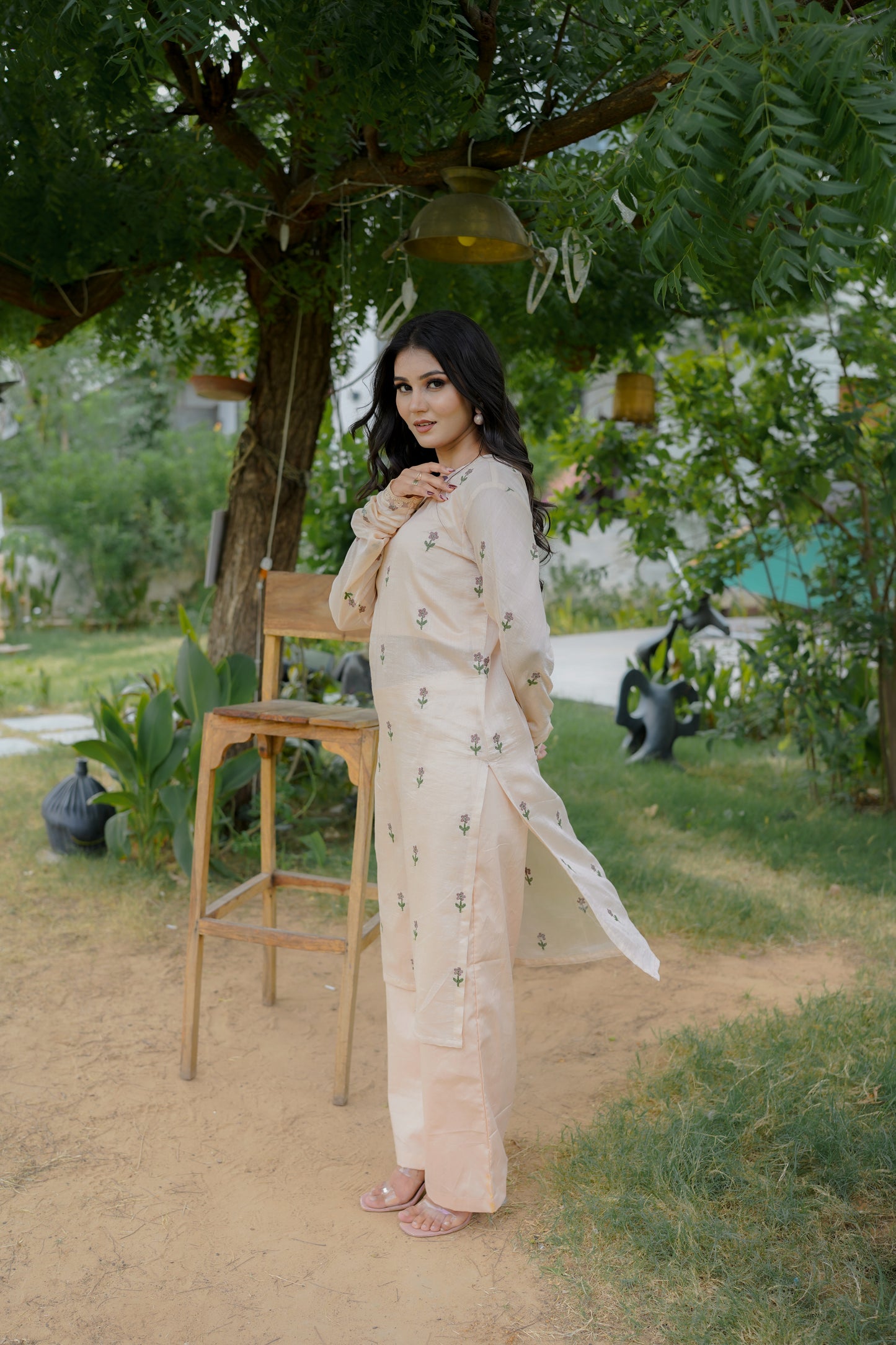 ROSE STRAIGHT KURTI SET - PEACH