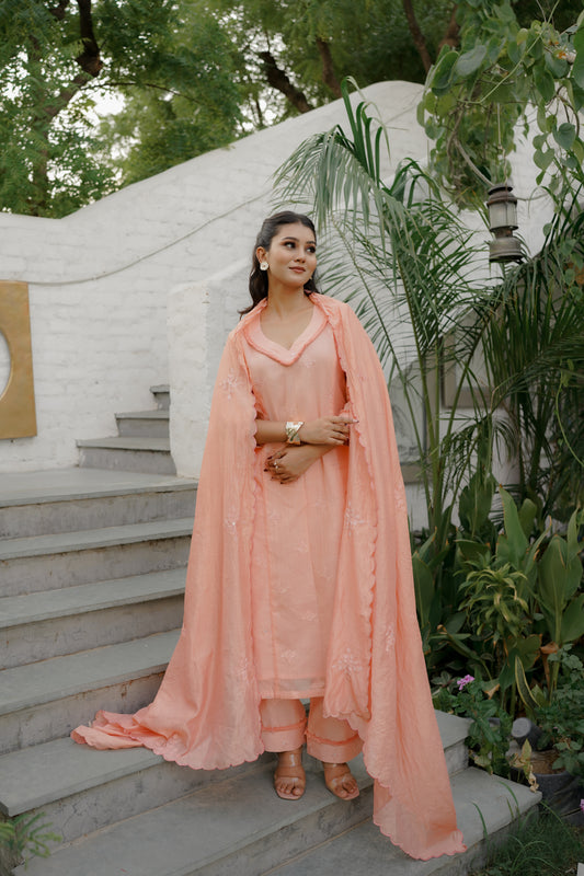DAHLIA STRAIGHT KURTI SET - PEACH