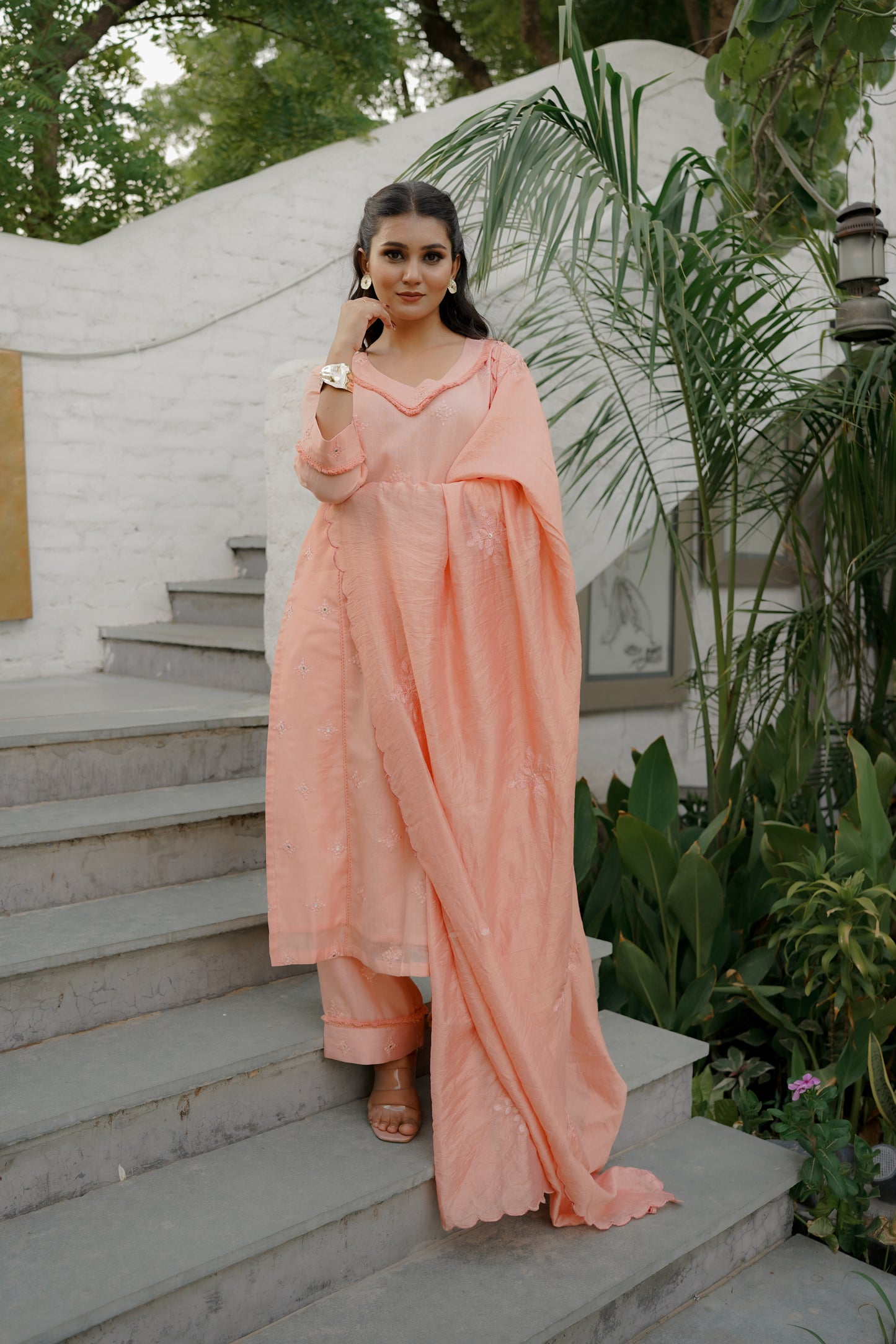 DAHLIA STRAIGHT KURTI SET - PEACH
