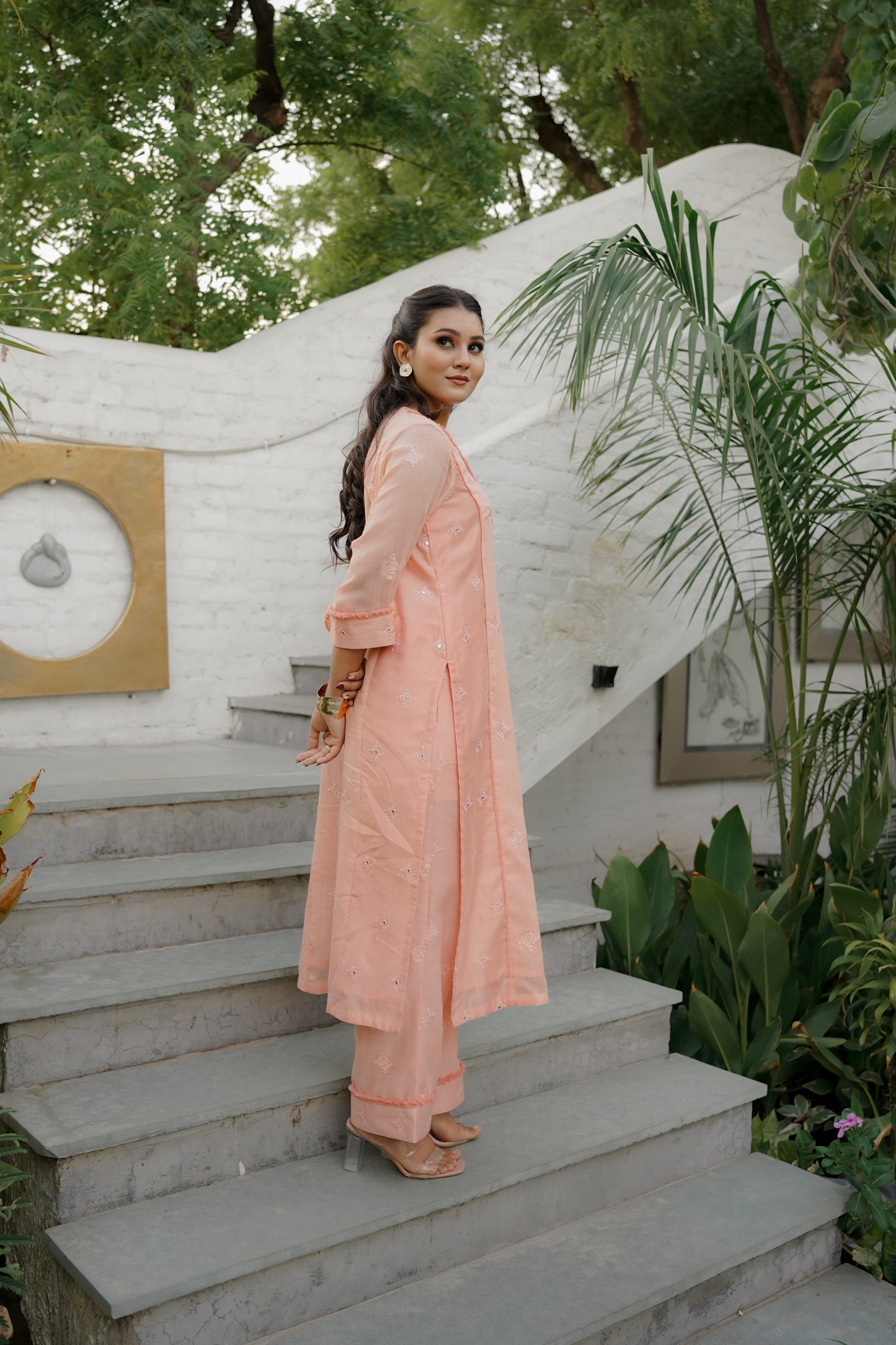 DAHLIA STRAIGHT KURTI SET - PEACH