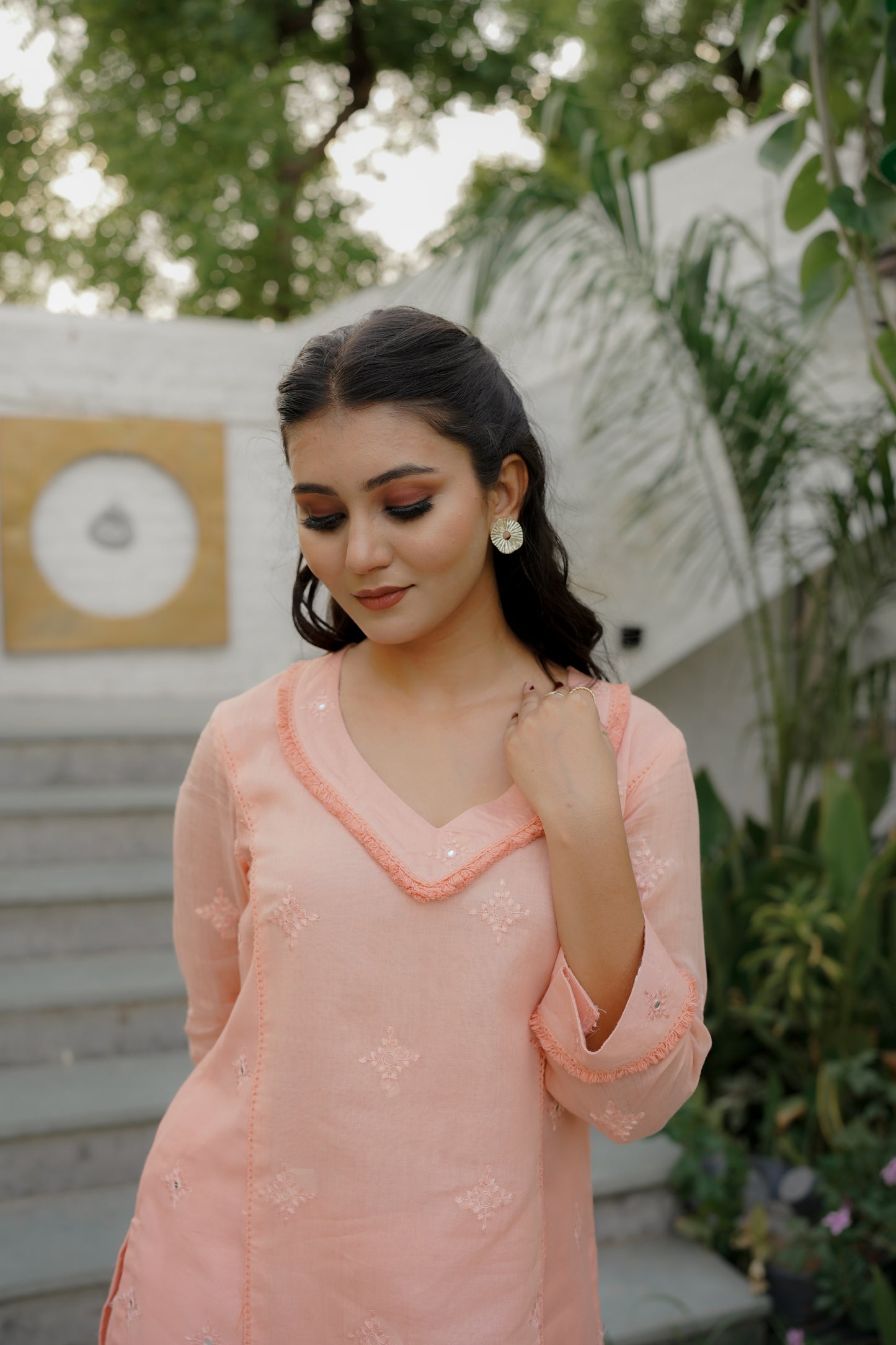 DAHLIA STRAIGHT KURTI SET - PEACH