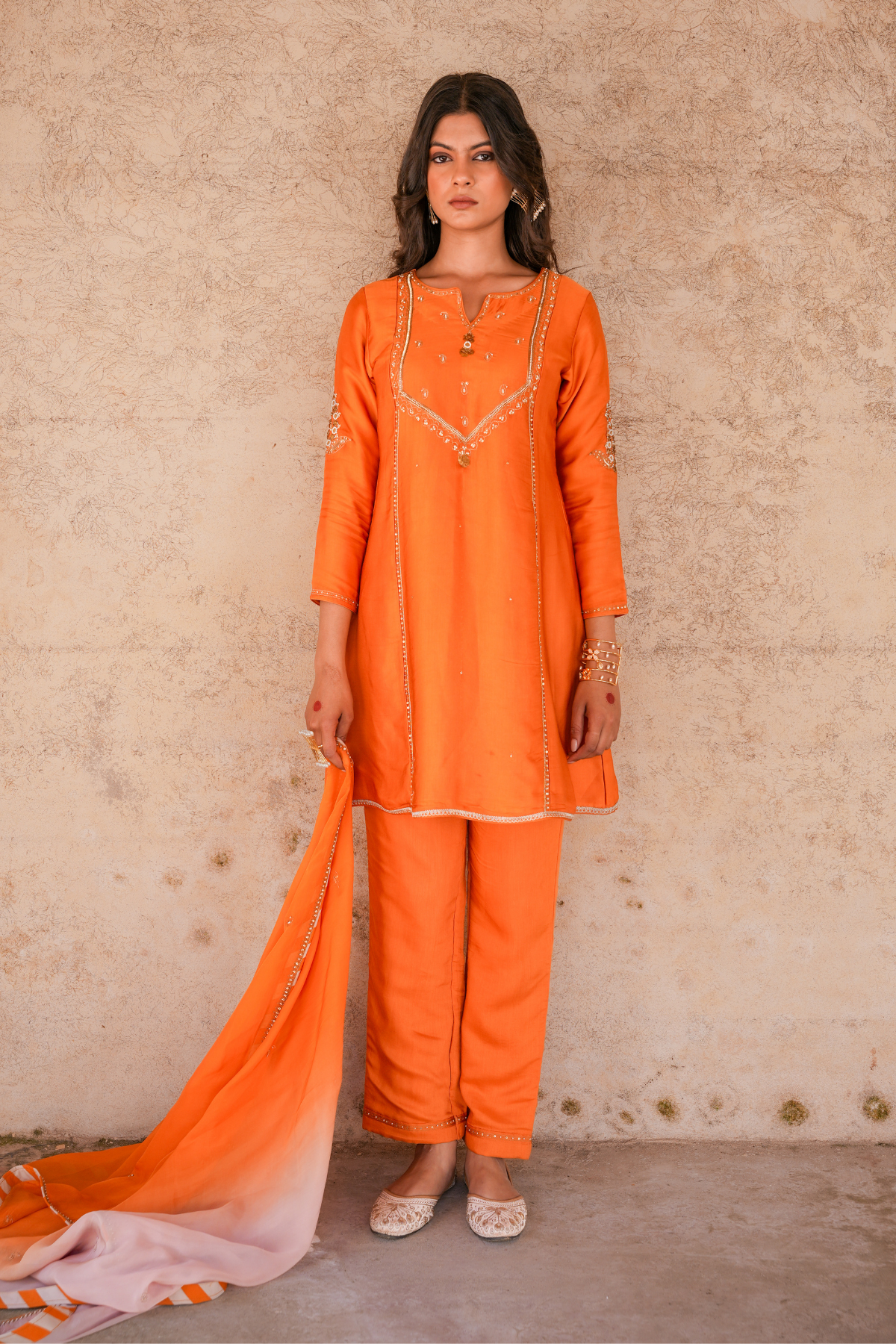 Sakhi Kali Kurta Set - Rust Orange